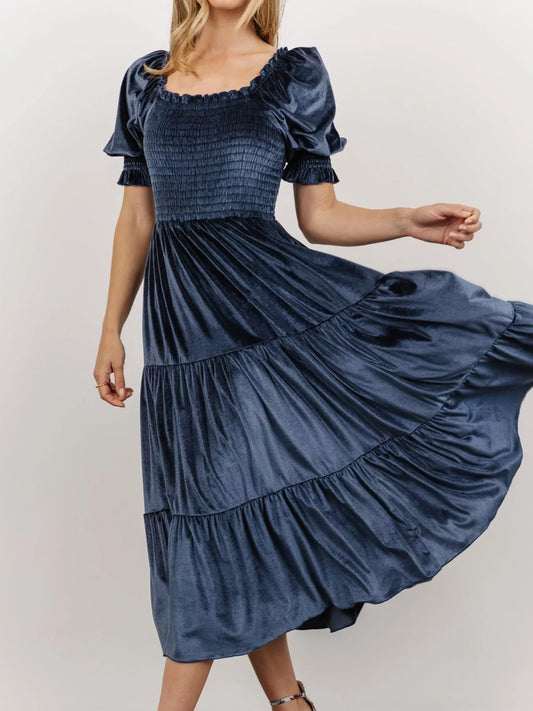 Velvet Smocked Tiered Midi Dress – view 2