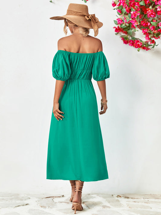Off-Shoulder Balloon Sleeve Midi Dress – view 2