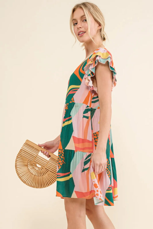And The Why Printed Double Ruffle Sleeve Dress – view 2