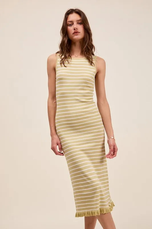 SO ME Stripe Sleeveless Sweater Knit Maxi Dress With Ruffled Hem – view 2