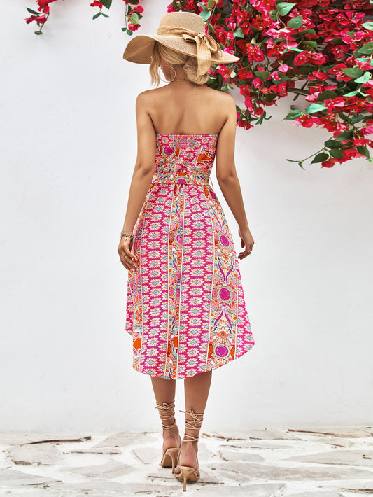 Printed Strapless Tie Belt Dress – view 2