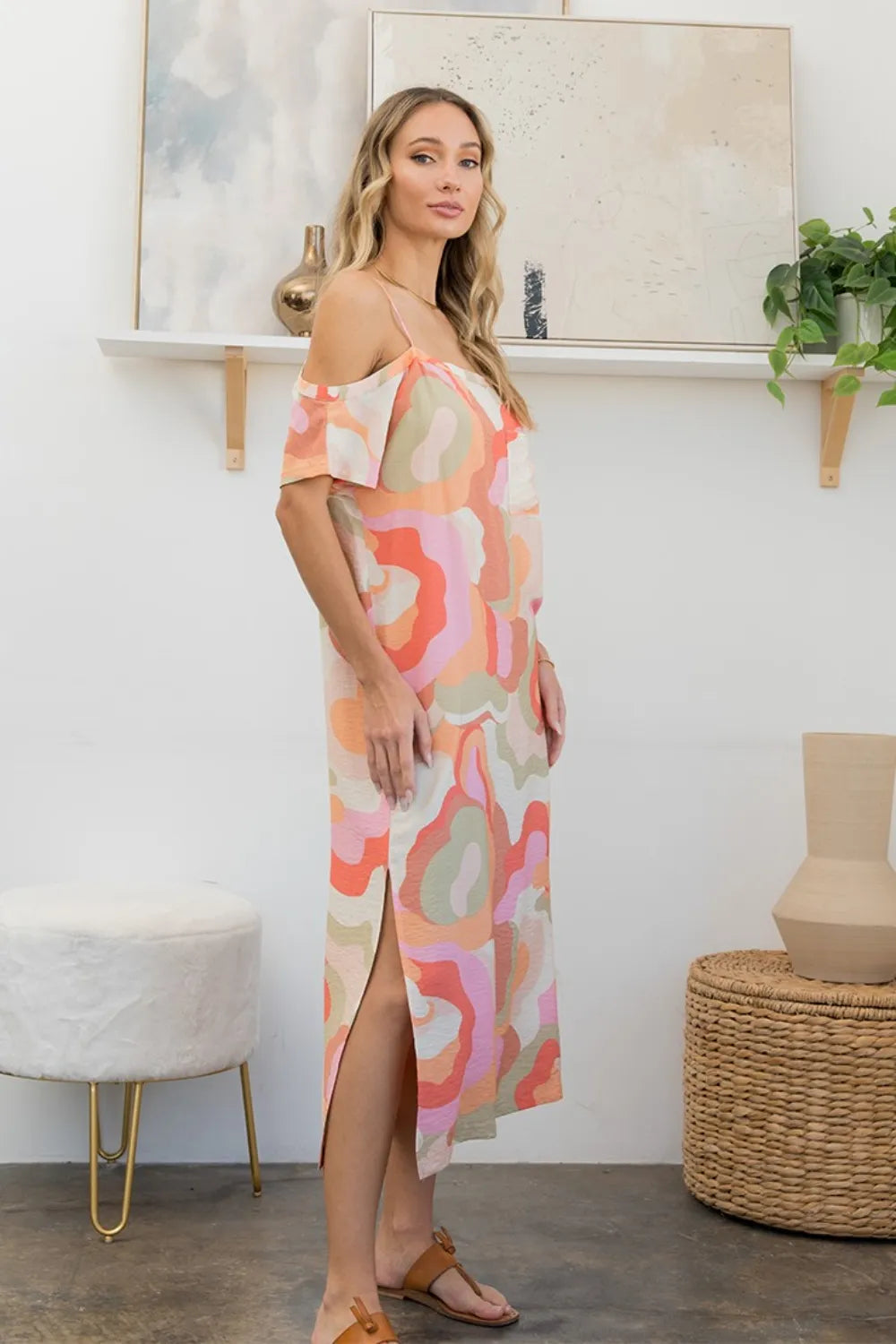 Sew In Love Printed Side Slit Midi Dress – view 4