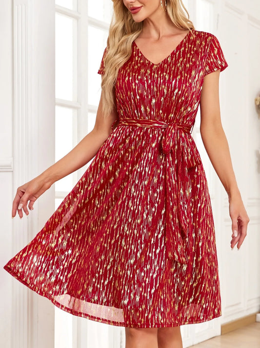 V-Neck Metallic Print Dress – view 2