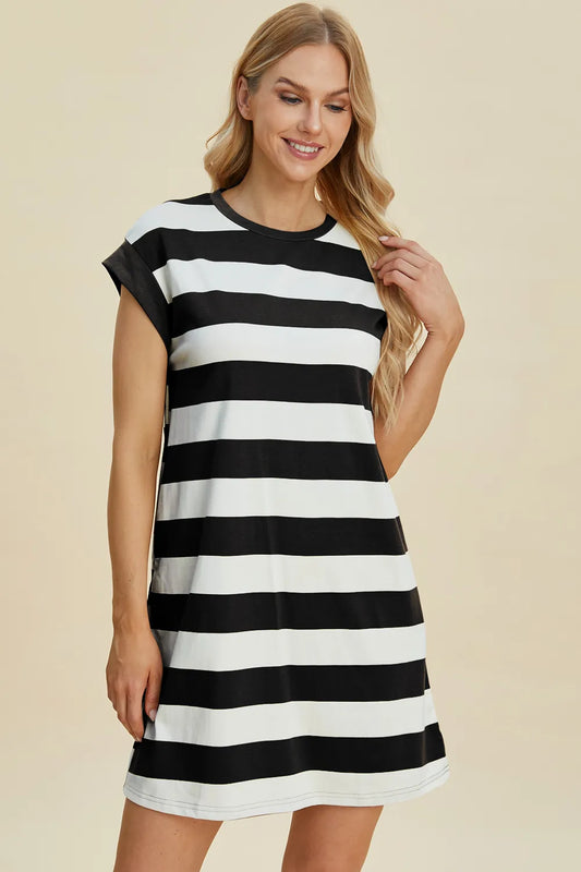 Basic Bae Striped Round Neck Cap Sleeve Mini Dress – view 2