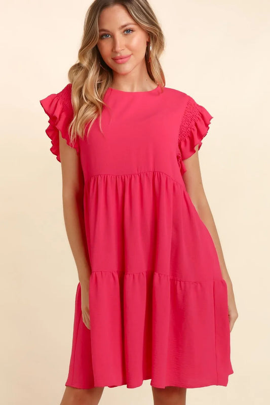 Haptics Smocking Ruffle Short Sleeve Dress with Pockets – view 2