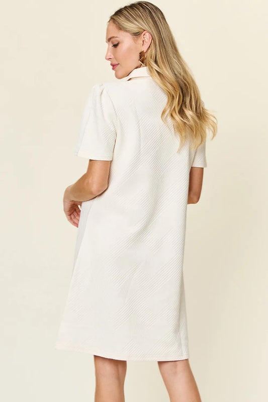 Double Take Texture Collared Neck Short Sleeve Dress – view 2