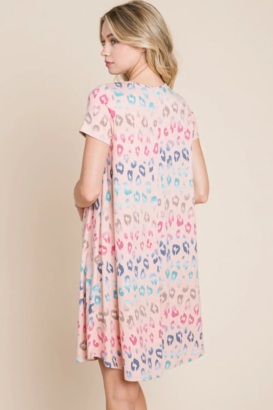 BOMBOM Leopard Round Neck Short Sleeve Dress – view 2