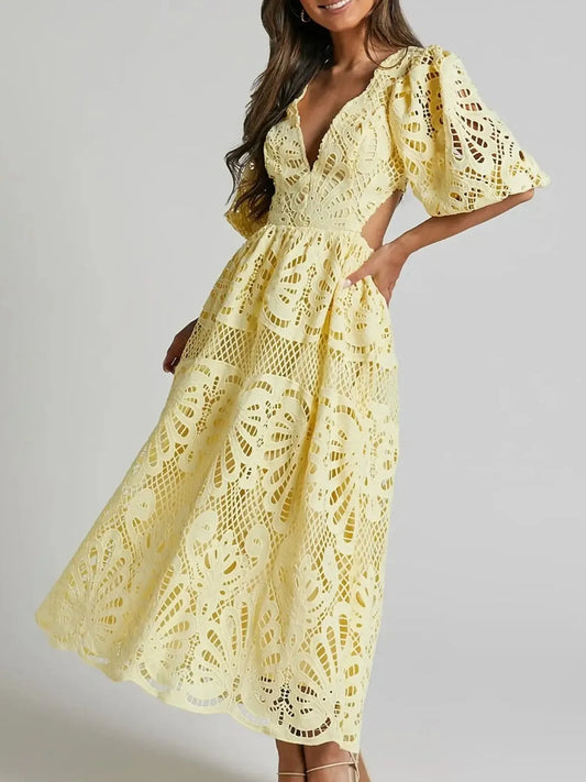 Cutout Back Lace Crochet V-Neck Dress – view 2