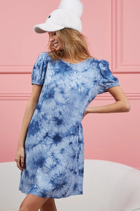 BiBi Puff Sleeve With Side Pockets Tie Dye Dress – view 2