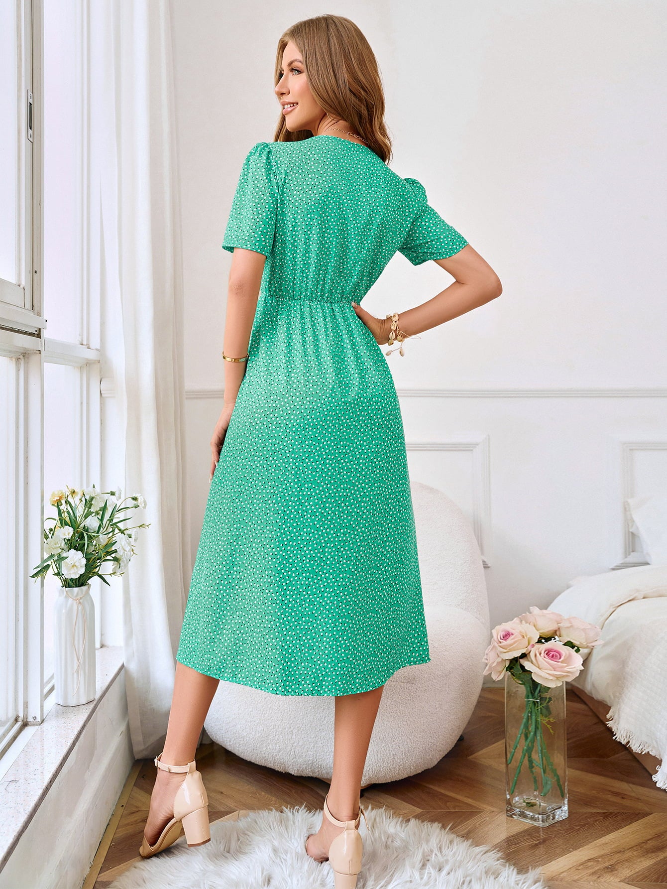 New Printed Decorative Button Slit Dress (Copy)