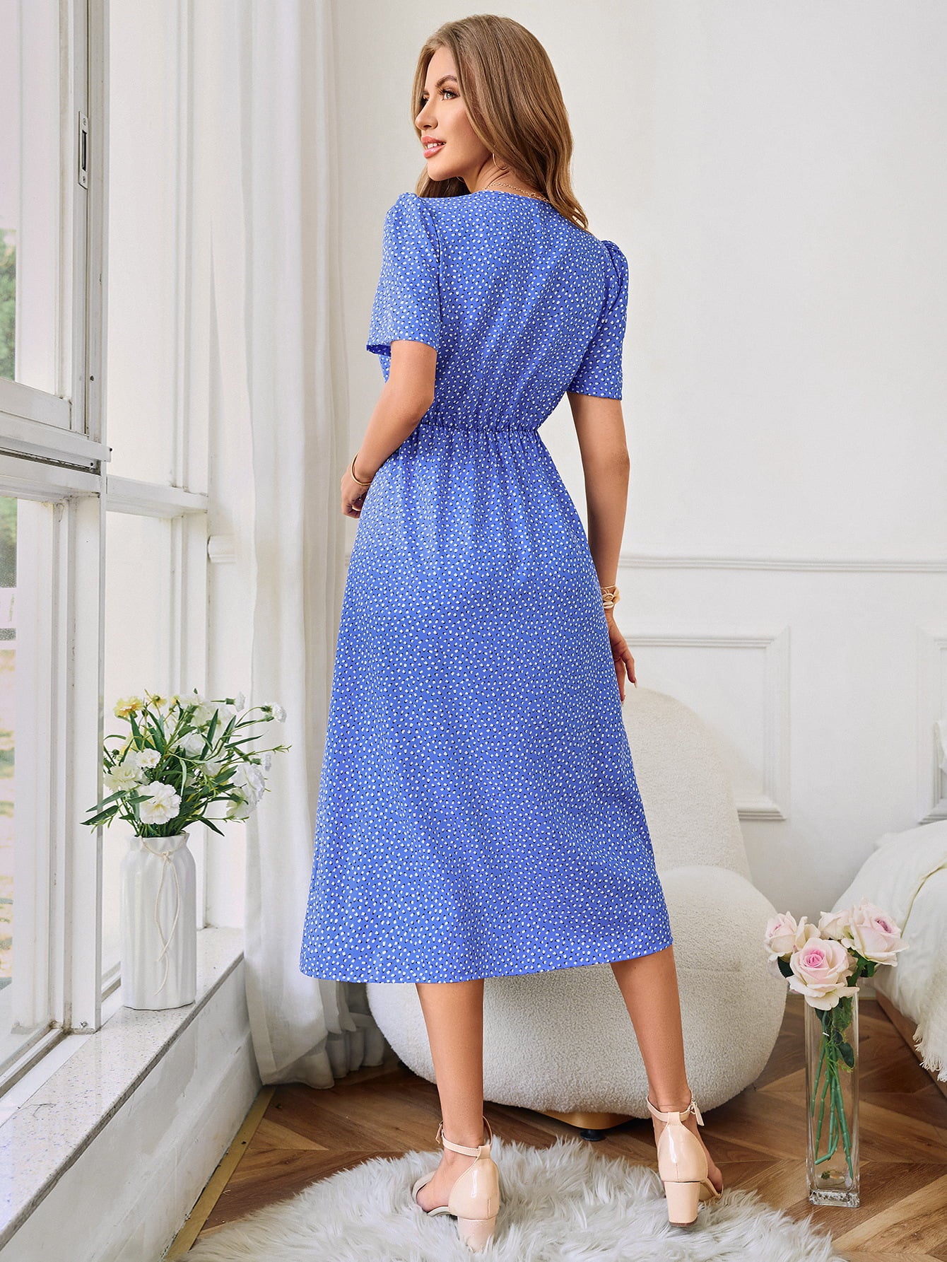 New Printed Decorative Button Slit Dress (Copy)