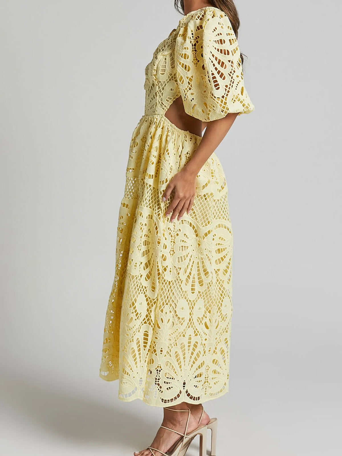 Cutout Back Lace Crochet V-Neck Dress – view 3