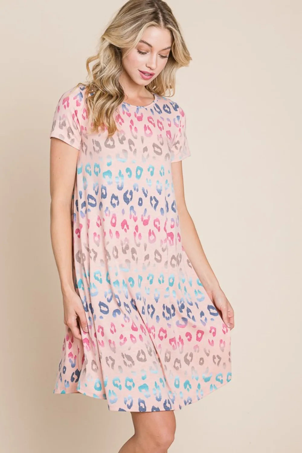 BOMBOM Leopard Round Neck Short Sleeve Dress – view 4