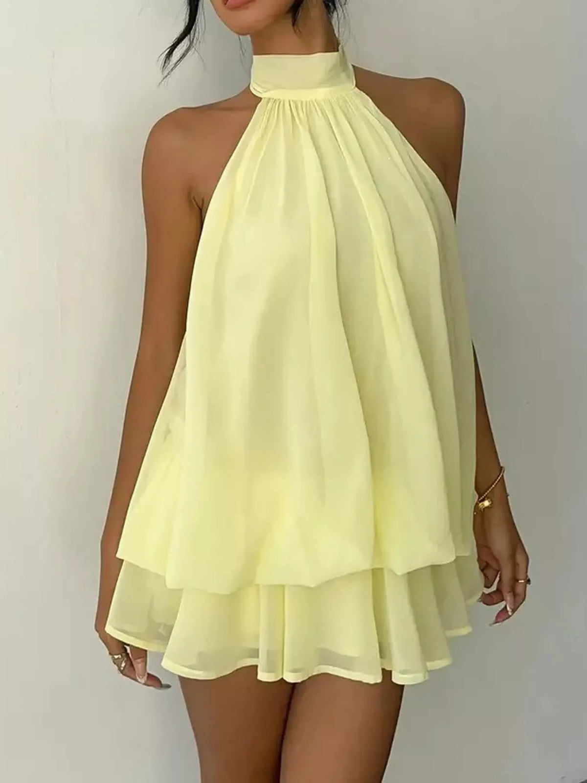 Halter Neck Chiffon Mini Dress – view 3