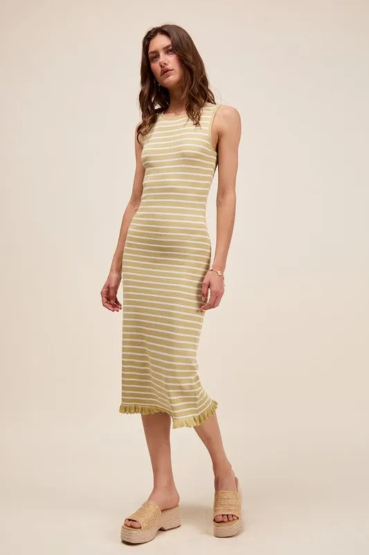 SO ME Stripe Sleeveless Sweater Knit Maxi Dress With Ruffled Hem – view 3