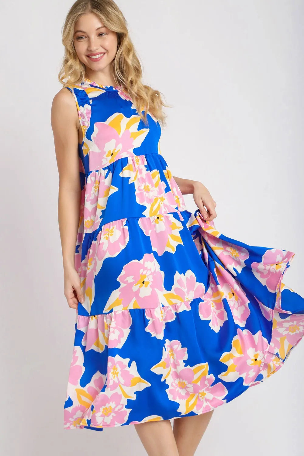 Umgee Floral Tiered Midi Tank Dress – view 3