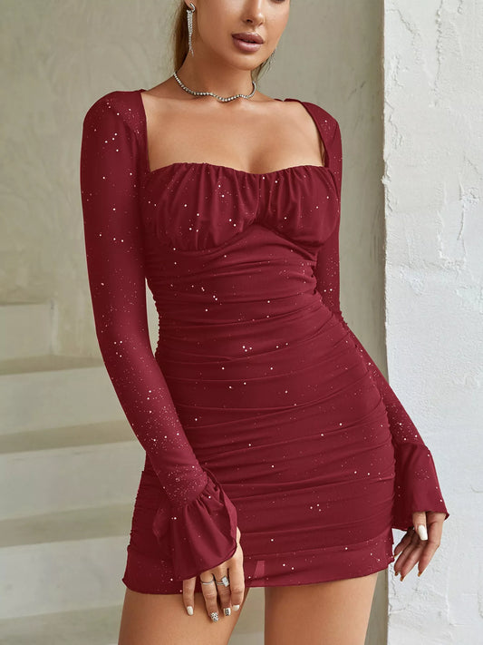 Ruched Glitter Bodycon Mini Dress – Urban House Fashion