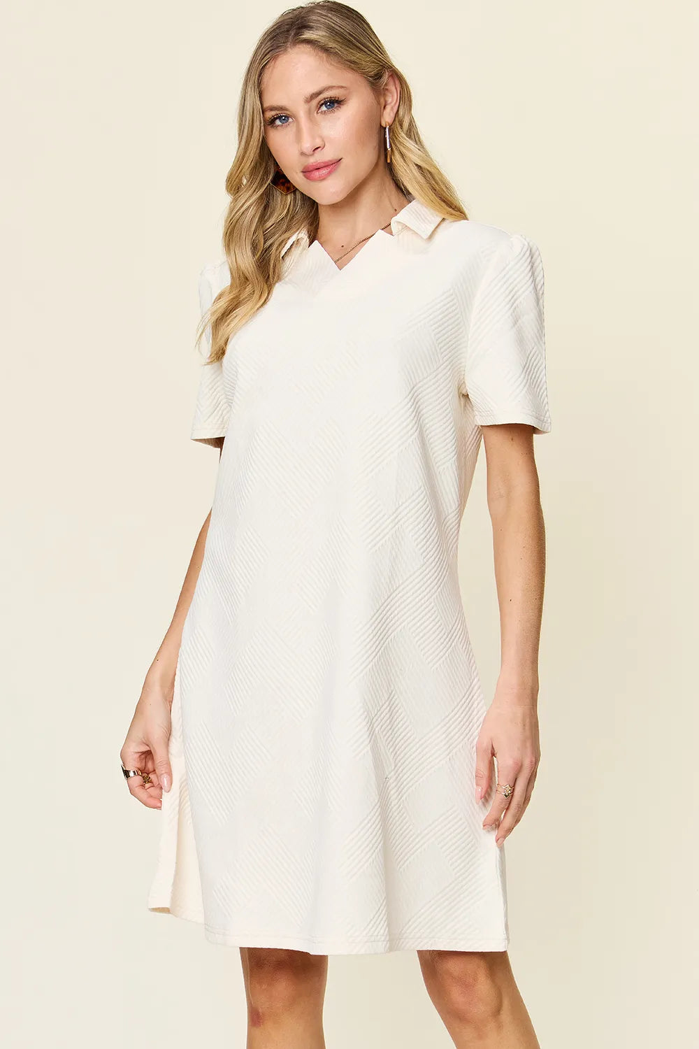 Double Take Texture Collared Neck Short Sleeve Dress – Urban House Fashion