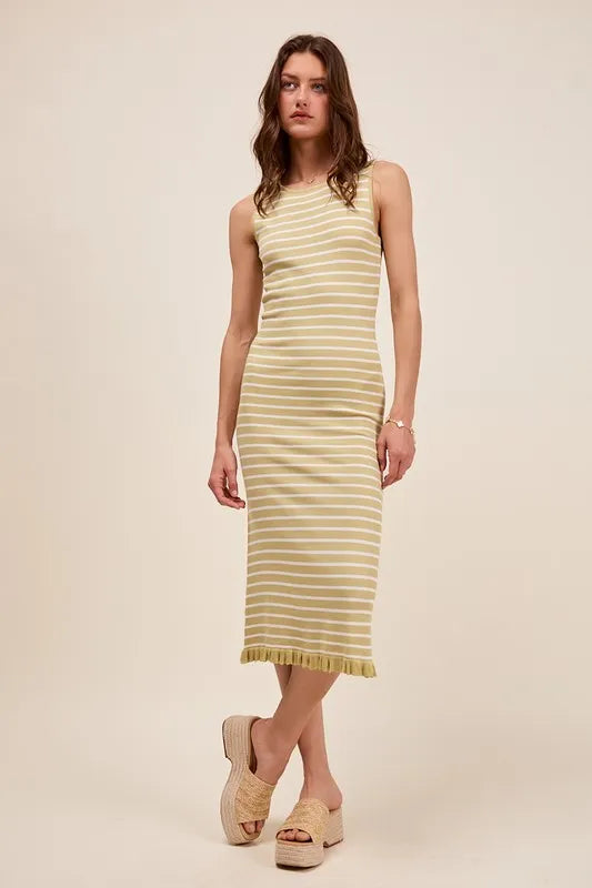 SO ME Stripe Sleeveless Sweater Knit Maxi Dress With Ruffled Hem – Urban House Fashion