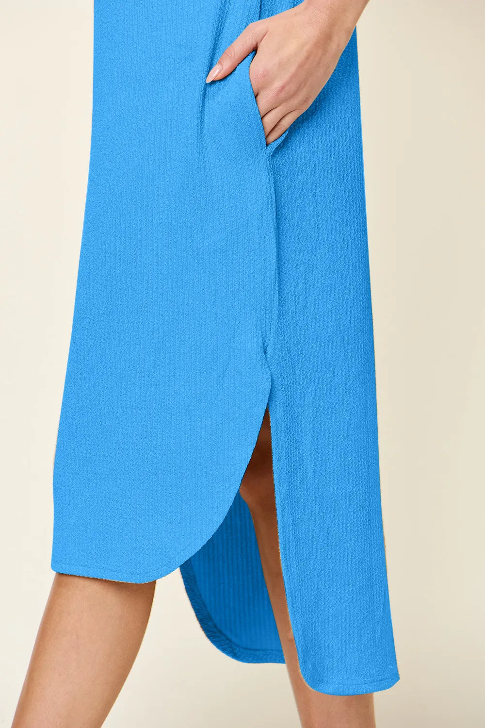 Double Take Round Neck Short Sleeve Slit Dress – view 4