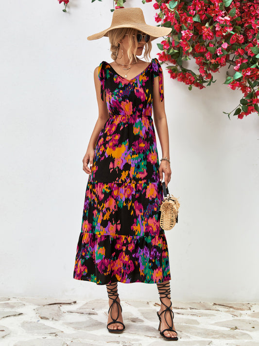 Multicolored V-Neck Backless Midi Dress – Urban House Fashion