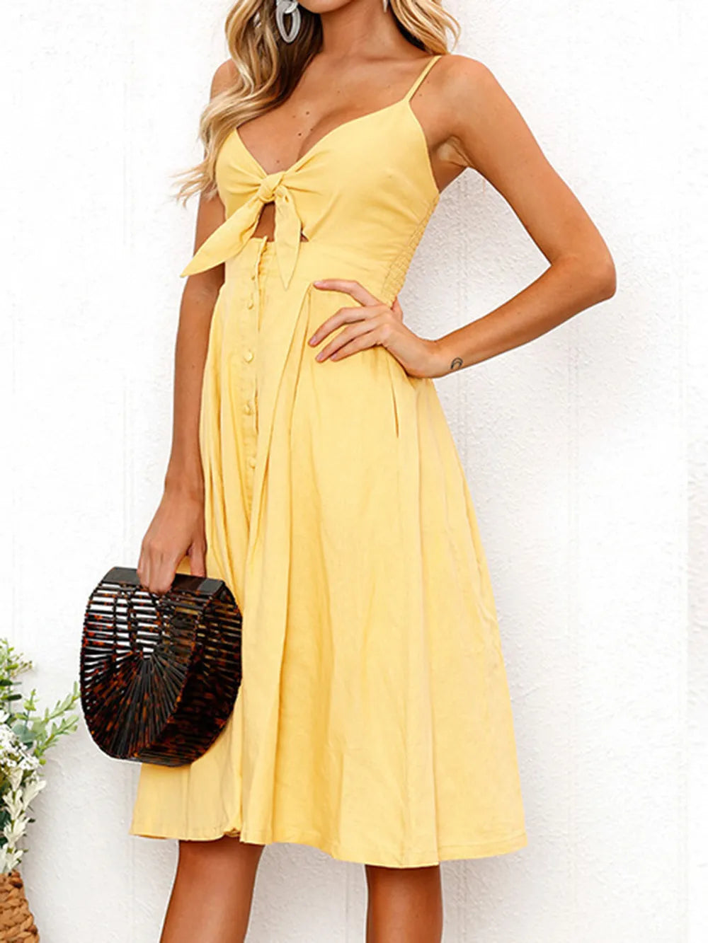 Cutout Smocked Sweetheart Neck Cami Dress – view 2