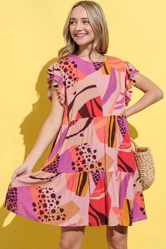 And The Why Printed Double Ruffles Sleeve Dress – Urban House Fashion