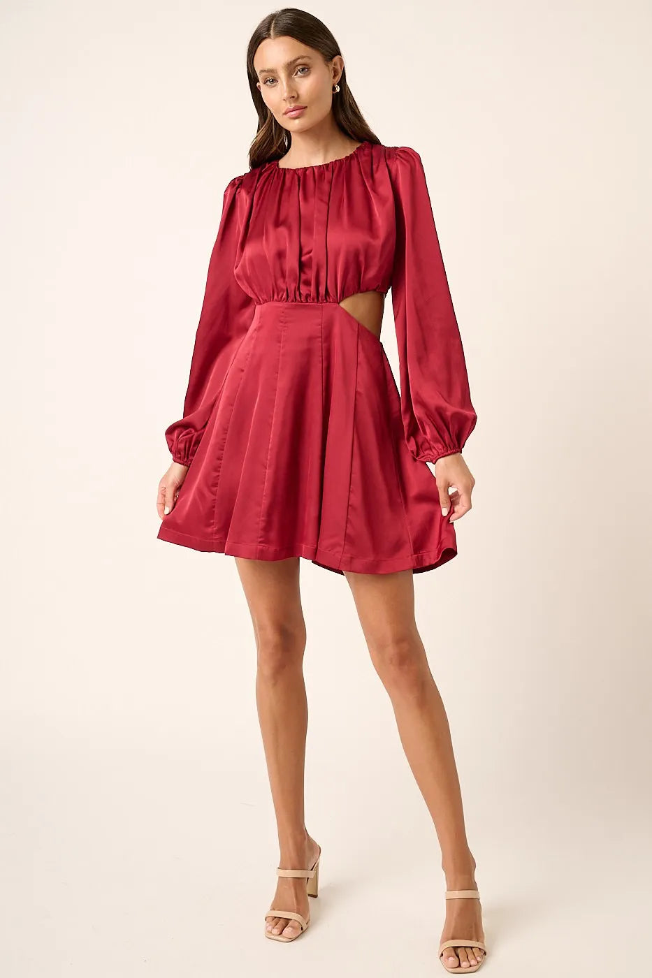 Wine Satin Side-Cutout Cocktail Mini Dress – view 4