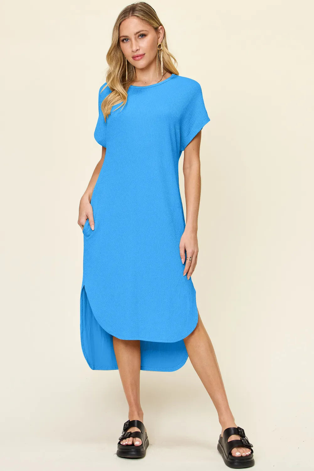 Double Take Round Neck Short Sleeve Slit Dress – Urban House Fashion
