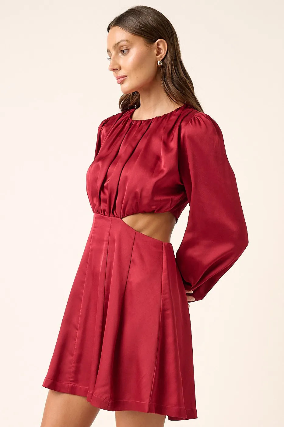 Wine Satin Side-Cutout Cocktail Mini Dress – view 2