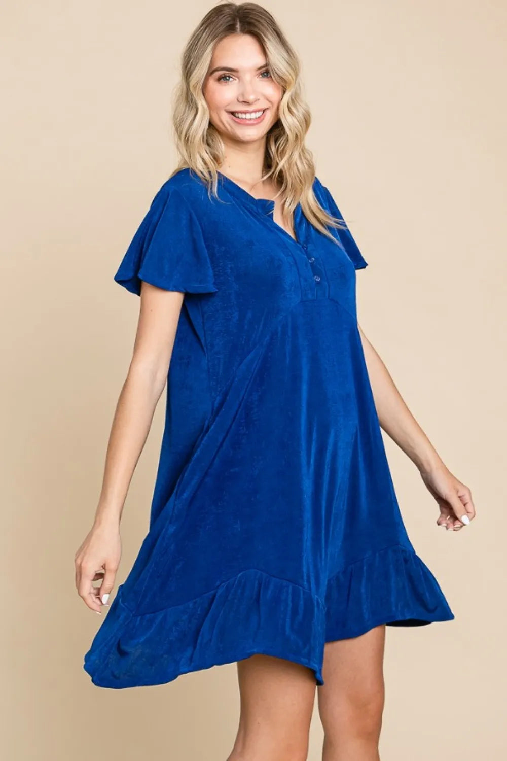 Culture Code Short Sleeve Ruffled Asymmetric Hem Dress – view 3