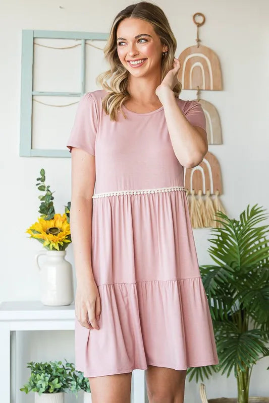 Heimish Solid Mini Tiered Dress with Pompom Lace – view 4