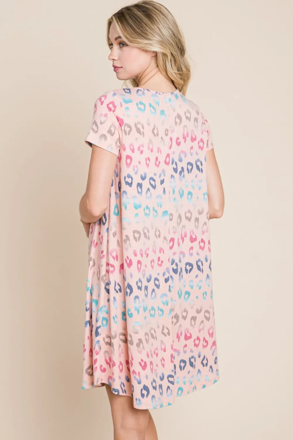 BOMBOM Leopard Round Neck Short Sleeve Dress – view 2