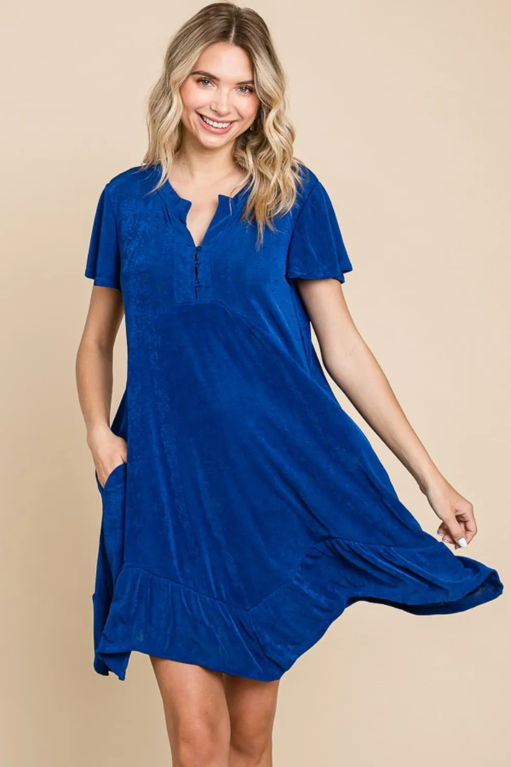 Culture Code Short Sleeve Ruffled Asymmetric Hem Dress – Urban House Fashion
