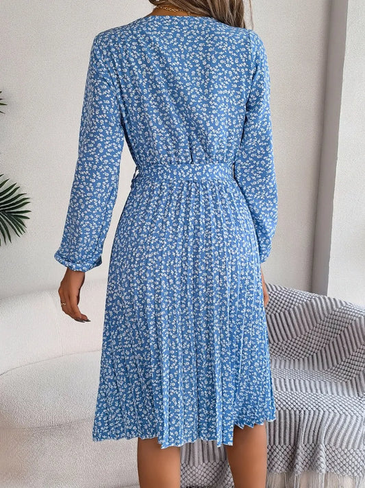 Ditsy Floral Tie Waist Pleated Dress – view 2