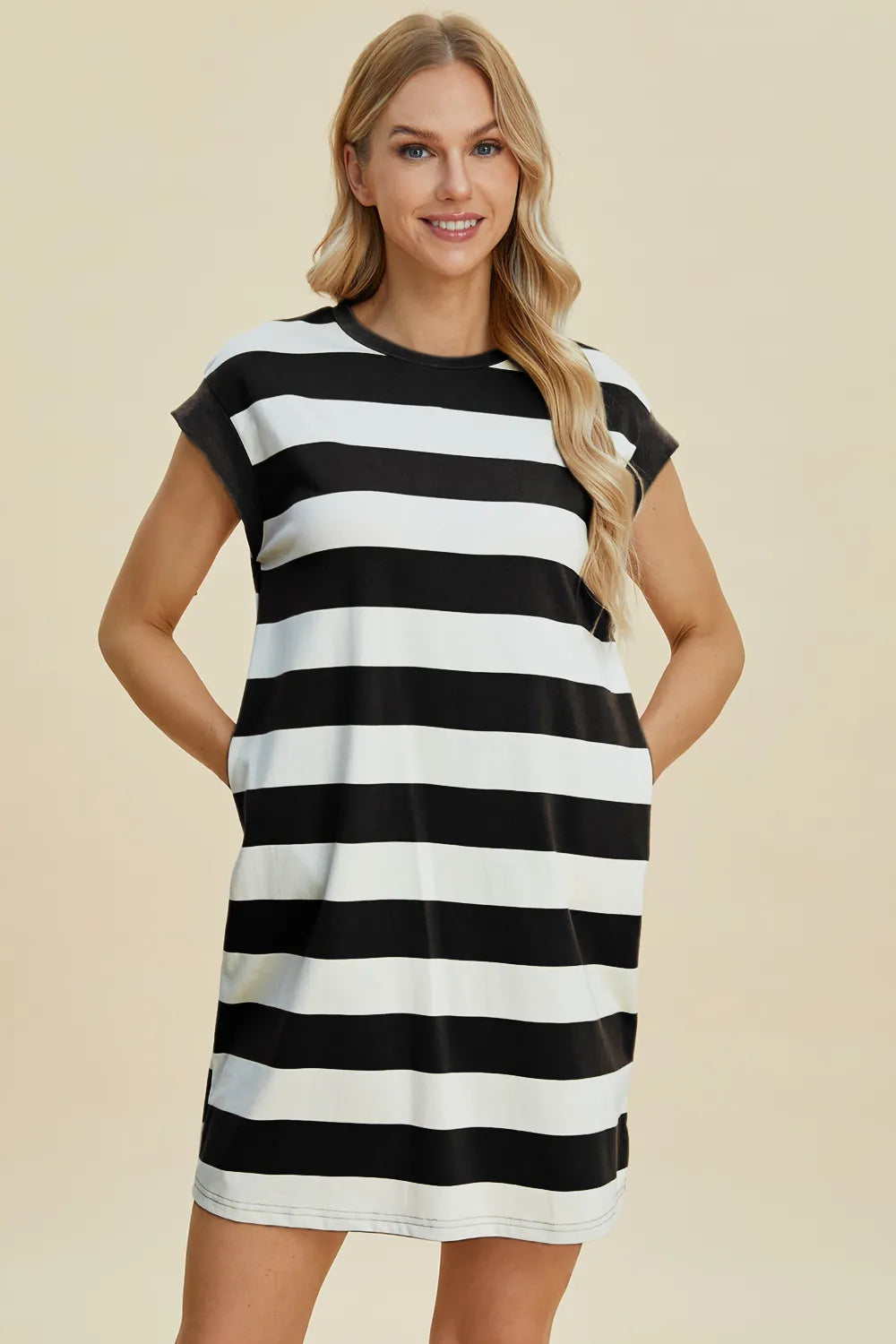 Basic Bae Striped Round Neck Cap Sleeve Mini Dress – view 4