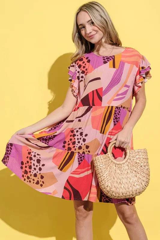 And The Why Printed Double Ruffles Sleeve Dress – view 2