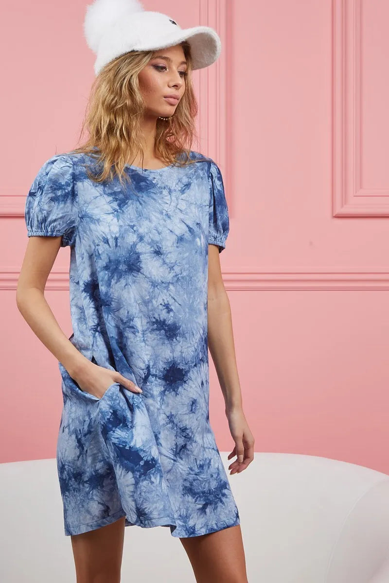 BiBi Puff Sleeve With Side Pockets Tie Dye Dress – view 3