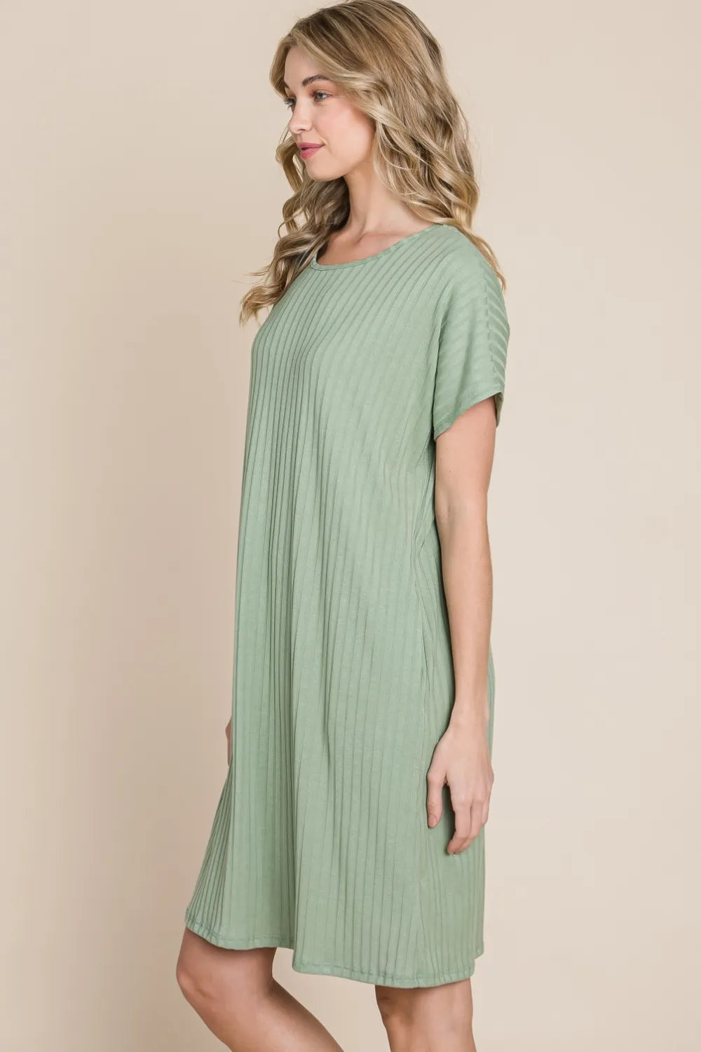 BOMBOM Ribbed Round Neck Short Sleeve Dress – view 4