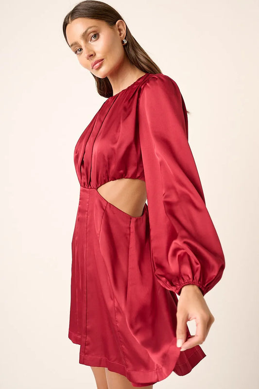 Wine Satin Side-Cutout Cocktail Mini Dress – Urban House Fashion