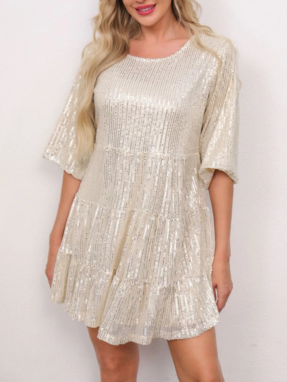 Sequin Round Neck Half Sleeve Mini Dress – view 4