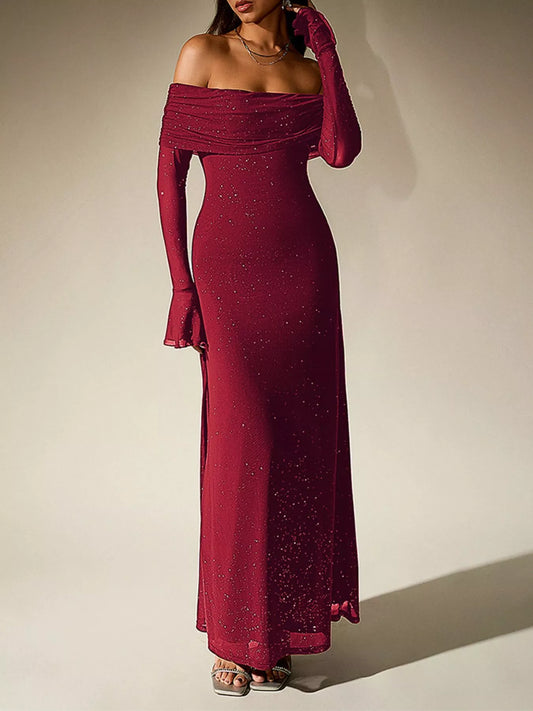 Glitter Off-Shoulder Maxi Dress – Urban House Fashion