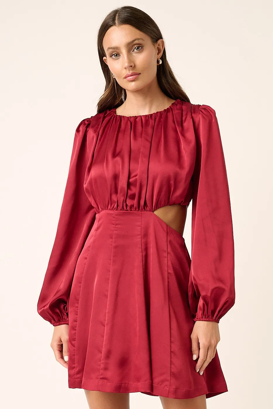 Wine Satin Side-Cutout Cocktail Mini Dress – view 3