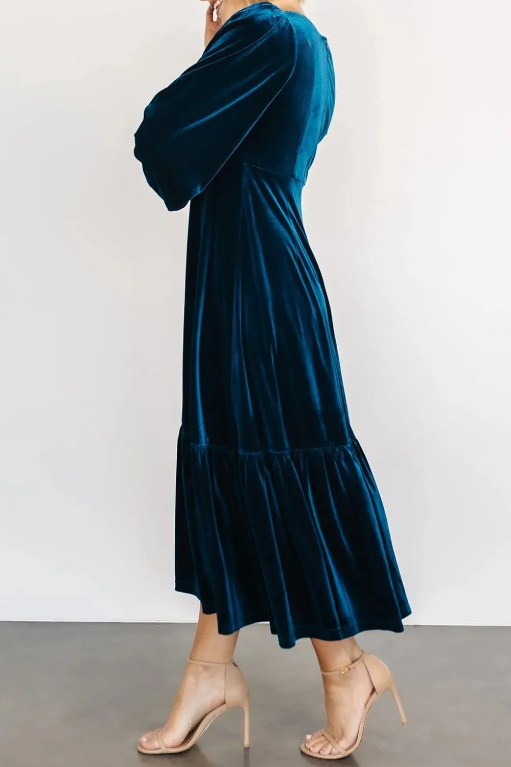 V-Neck Long Sleeve Midi Velvet Dress – view 2