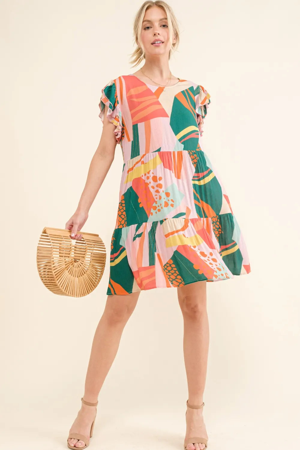 And The Why Printed Double Ruffle Sleeve Dress – view 4