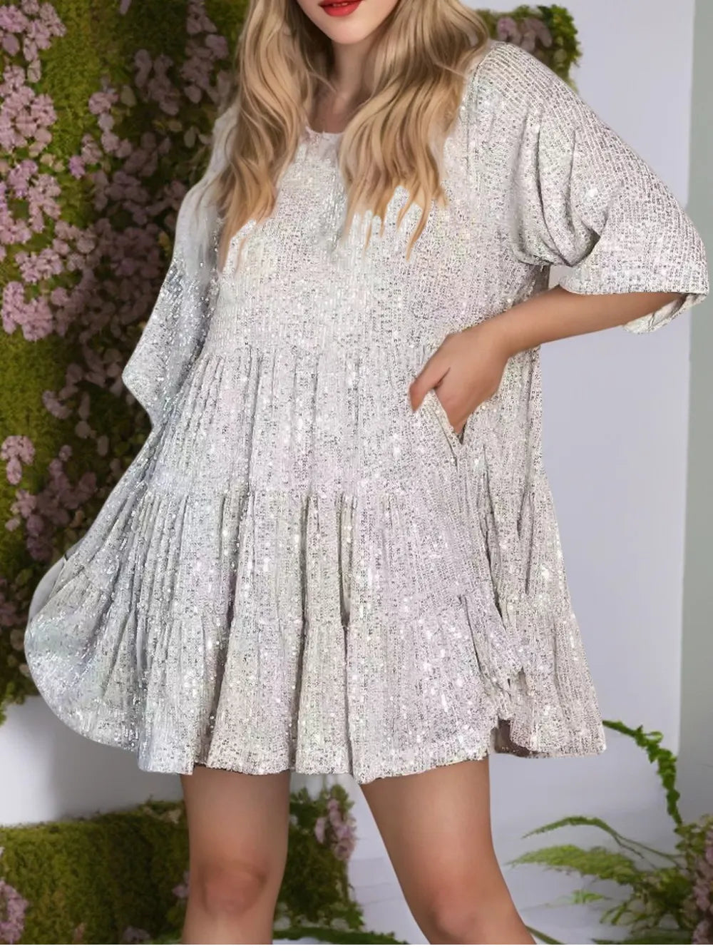 Sequin Round Neck Half Sleeve Mini Dress – Urban House Fashion