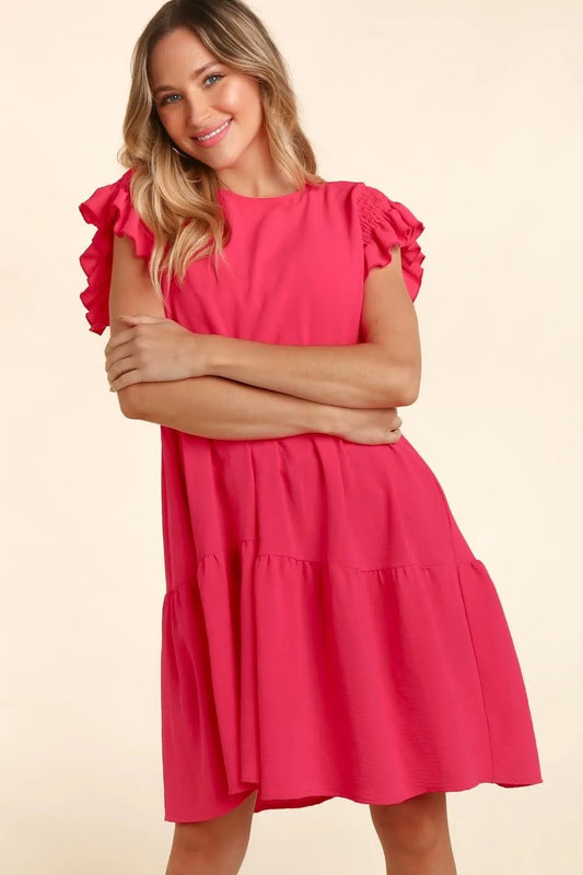 Haptics Smocking Ruffle Short Sleeve Dress with Pockets – Urban House Fashion