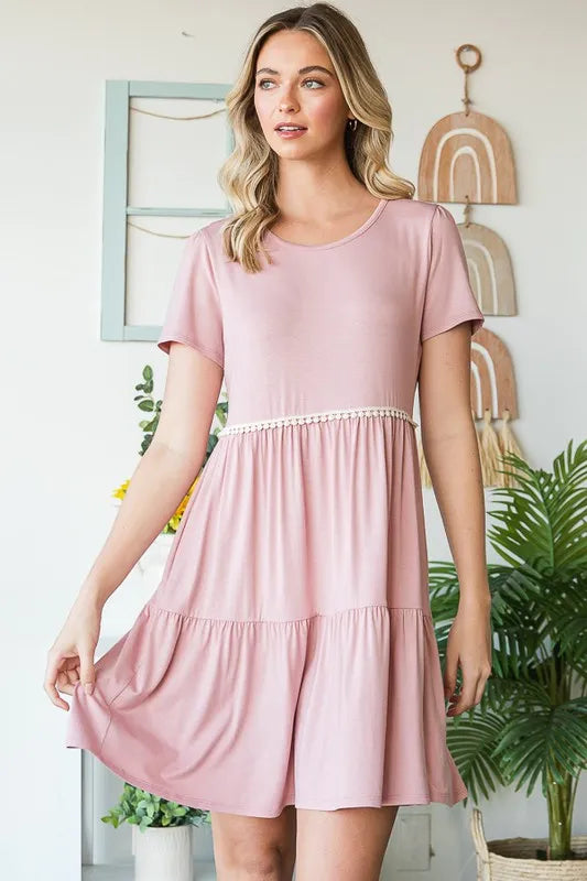 Heimish Solid Mini Tiered Dress with Pompom Lace – view 3