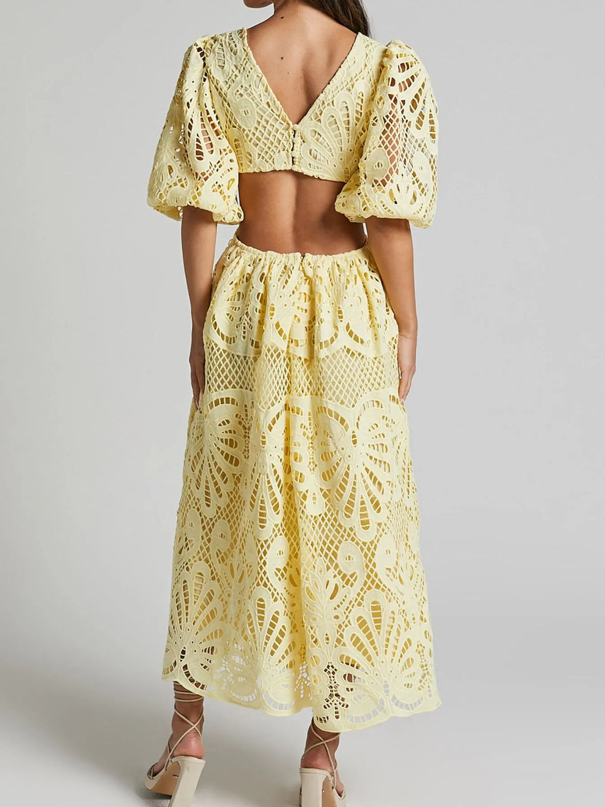 Cutout Back Lace Crochet V-Neck Dress – view 4