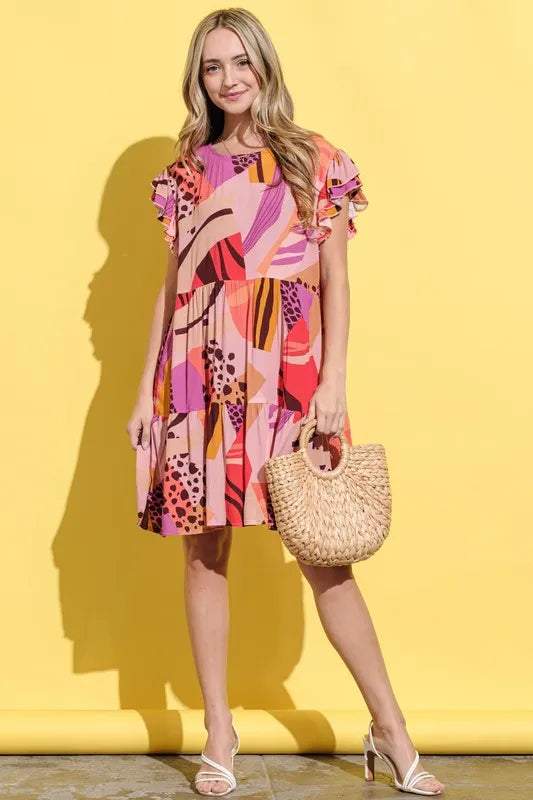 And The Why Printed Double Ruffles Sleeve Dress – view 4